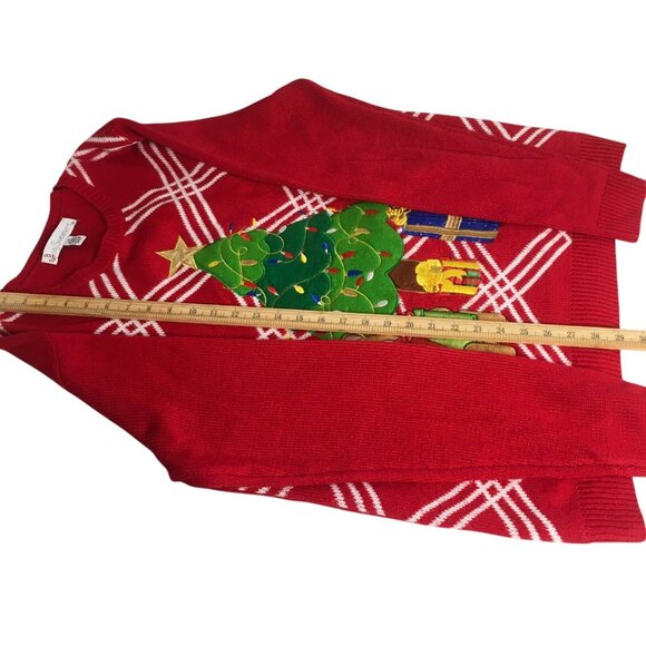 Christmas Sweater Chunky Knit Pullover Red Size Large 42-44 Ugly Holiday Party - Picture 7 of 11